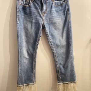 Grace Women's Blue Jeans with Fringe Hem